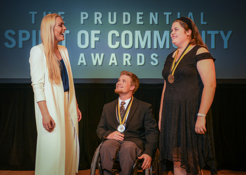Olympic gold medalist and World Cup champion Lindsey Vonn congratulates Grayson Phillips, 18, of Gardendale (center) and Katherine Huggins, 14, of Florence (right) on being named Alabama's top two youth volunteers for 2018 by The Prudential Spirit of Community Awards. Grayson and Katherine were honored at a ceremony on Sunday, April 29 at the Smithsonian's National Museum of Natural History, where they each received a $1,000 award.