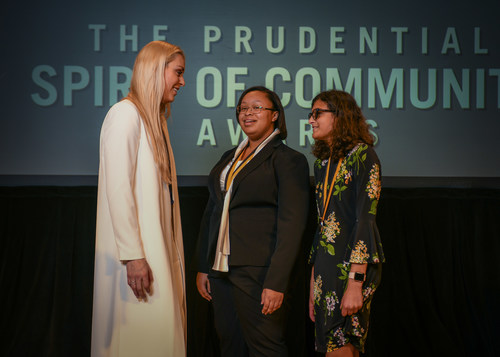 Olympic gold medalist and World Cup champion Lindsey Vonn congratulates Alexandria Brady-Mine, 18, of Gainesville (center) and Paloma Rambana, 12, of Tallahassee (right) on being named Florida's top two youth volunteers for 2018 by The Prudential Spirit of Community Awards. Alexandria and Paloma were honored at a ceremony on Sunday, April 29 at the Smithsonian's National Museum of Natural History, where they each received a $1,000 award.