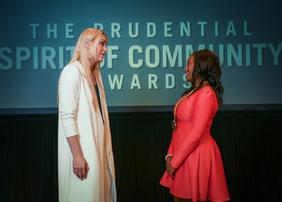 Olympic gold medalist and World Cup champion Lindsey Vonn congratulates Jameshia Attaway, 14, of Indianola (right) on being named one of Mississippi's top two youth volunteers for 2018 by The Prudential Spirit of Community Awards. Jameshia was honored at a ceremony on Sunday, April 29 at the Smithsonian's National Museum of Natural History, where she received a $1,000 award. Mississippi’s other top youth volunteer of 2018, Grace McAllister, 15, of Nettleton, was unable to attend Sunday’s event and was honored in absentia for her outstanding volunteer service.