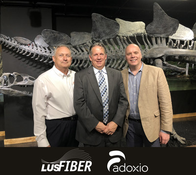 LUS Fiber Smart City Challenge (from left) Terry Huval, Executive Director of LUS Fiber; Joel Robideaux, Mayor-President Lafayette, LA; Grant McLarnon, CEO at Adoxio