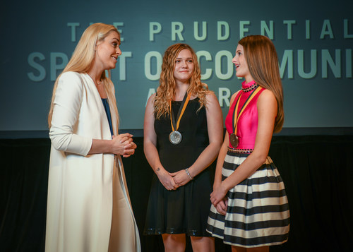 Olympic gold medalist and World Cup champion Lindsey Vonn congratulates Kayla McKinney, 18, of Princeton (center) and Lakyn Campbell, 13, of Parkersburg (right) on being named West Virginia's top two youth volunteers for 2018 by The Prudential Spirit of Community Awards. Kayla and Lakyn were honored at a ceremony on Sunday, April 29 at the Smithsonian's National Museum of Natural History, where they each received a $1,000 award.