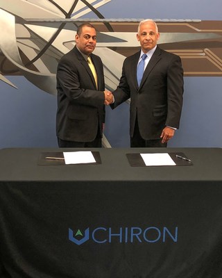(From L to R) Dr. Abdullah Al-Dahlawi, Dean of Prince Mohammed Bin Salman College for Cybersecurity, Artificial Intelligence, and Advanced Technologies and David Pappas, President of Chiron