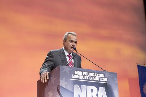 Anthony Imperato, president and owner of Henry Repeating Arms addressing the crowd during the 2016 NRA Foundation Banquet in Louisville, KY.
