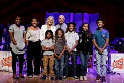 Valerie Belli, Vice President of EMSD and John Beasley, GRAMMY  nominated musician, with students from the Donna E. Shalala MusicReach Program