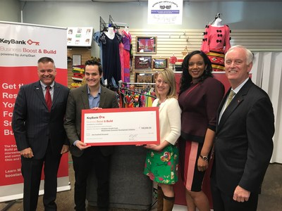 (From left) Gary Quenneville, KeyBank Upstate New York Regional Executive, Ben Bissell, Executive Director, Westminster Economic Development Initiative, Sherri Falck, Assistant Vice President, Excelsior Growth Fund, Tamika Otis, Program Manager, KeyBank Business Boost & Build New York, Buford Sears, KeyBank Buffalo Region President.