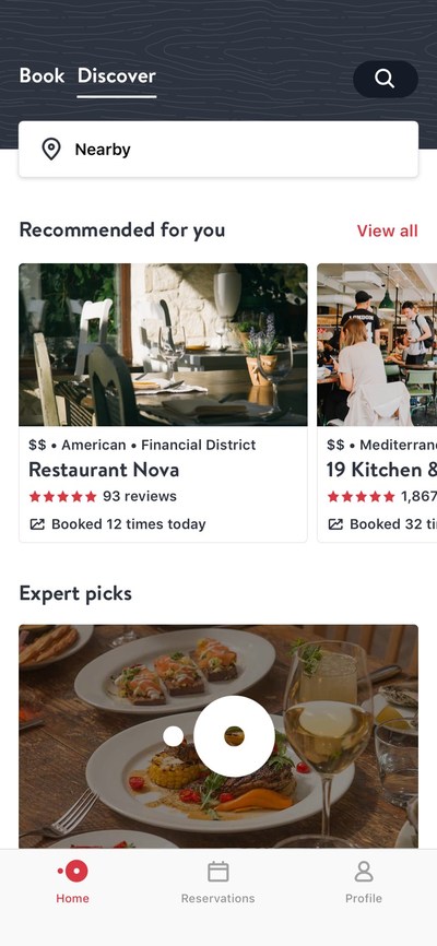 For diners who want to explore what is on OpenTable, the ‘Discover’ tab helps to inspire with location-specific restaurant recommendations, personalized and expert picks, and highlight collections.