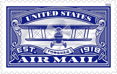 The U.S. Air Mail Forever stamps commemorate the 100th Anniversary of airmail service with style reminiscent of that era. Created by stamp designer Dan Gretta and art director Greg Breeding.