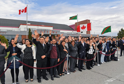Volunteer leaders of the Canadian Ismaili community greeting their spiritual leader, His Highness the Aga Khan, as he arrives in Ottawa at the invitation of the government of Canada. As part of the Diamond Jubilee, the Aga Khan will also visit Vancouver and Calgary. (AKDN/ Zahur Ramji) (CNW Group/Ismaili Council for Canada)