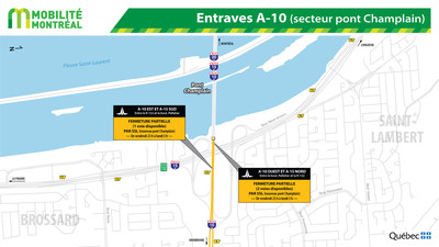 Entraves A-10 (secteur pont Champlain) (Groupe CNW/Ministère des Transports, de la Mobilité durable et de l'Électrification des transports)