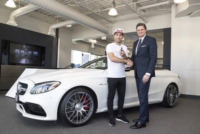 Canadian racing star Daniel Morad with Wade Pedersen (General Manager of Mercedes-Benz Oakville) upon being announced as brand ambassador for AMG Oakville and AMG Victoria. Photo Credit: Lucas Scarfone: http://scarfonephoto.com. (CNW Group/AWIN and GAIN Group of Companies)