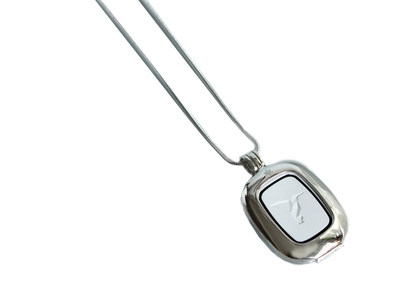 REVOLAR Locket by Cerimani. Be safe, Beautiful, and Discrete. The REVOLAR Personal Safety Device encased in a beautiful Cerimani designed locket worn as a necklace, keeps your safety at your fingertips. (back)