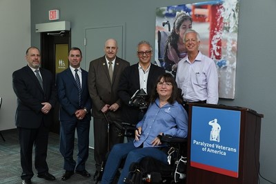 Paralyzed Veterans of America honors Luna Middleman Architects with its 2018 Barrier-Free America Award for exemplary accessible design of Morgan's Wonderland & Inspiration Island in San Antonio, TX. Pictured (L-R): Paralyzed Veterans, Mark Lichter, Dir. of Architecture & Facilities; Carl Blake, Exec. Dir.; David Zurfluh, National Pres.; Robert Luna of Luna Middleman Architects; Gordon Hartman, Founder of Morgan's Wonderland, and Anne Robinson, Pres. of the Texas Chapter of Paralyzed Veterans.