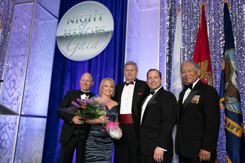 Pete and Debbie Hilger are honored as the Corporate Hero Honorees. Pictured left to right: Allied Solutions CEO Pete Hilger and his wife Debbie, PenFed Foundation Acting President and COO Bruce Kasold, PenFed Credit Union President and CEO James Schenck, and PenFed Foundation Chair The Honorable Frederick Y. Pang.