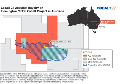 Cobalt 27 Acquires Royalty on Flemington Nickel Cobalt Project in Australia (CNW Group/Cobalt 27 Capital Corp)