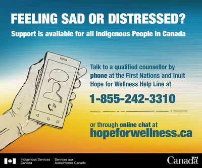 24/7 First Nations and Inuit Hope for Wellness Help Line now available online (CNW Group/Indigenous and Northern Affairs Canada)