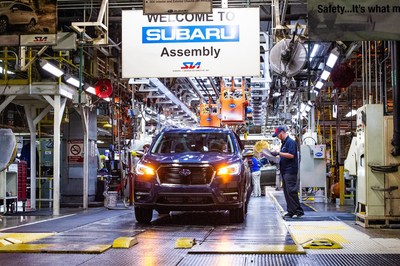 The first all-new 2019 Ascent rolls off the assembly line at Subaru of Indiana Automotive (SIA) in Lafayette, Indiana on May 7, 2018. The three-row SUV, the biggest vehicle in the Subaru line-up, will be available for sale in mid-2018. The first all-new 2019 Ascent rolls off the assembly line at Subaru of Indiana Automotive (SIA) in Lafayette, Indiana on May 7, 2018. The three-row SUV, the biggest vehicle in the Subaru line-up, will be available for sale in mid-2018.