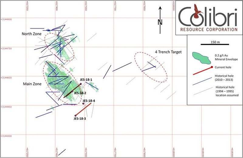 Colibri Resource Corporation - Intersects 9 metres with an average grade of 8.16 grams/tonne Au (CNW Group/Colibri Resource Corporation)