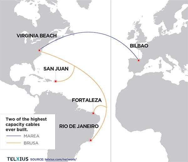 MAREA and BRUSA subsea cable routes