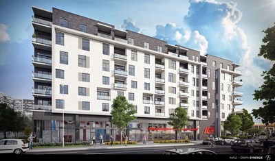 UniCité will consist of 175 units and commercial space that will be occupied by an IGA supermarket. (CNW Group/Cogir Real Estate)