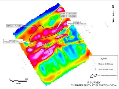 IP Survey Chargeability at Elevation 300m (CNW Group/Wolfden Resources Corporation)
