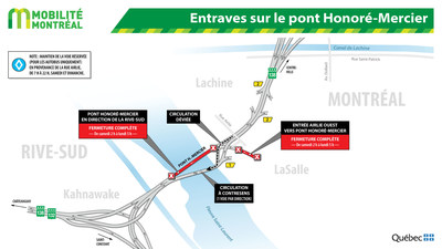 Entraves sur le pont Honoré-Mercier (Groupe CNW/Ministère des Transports, de la Mobilité durable et de l'Électrification des transports)