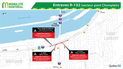 Entraves R-132 (secteur pont Champlain) (Groupe CNW/Ministre des Transports, de la Mobilit durable et de l'lectrification des transports)
