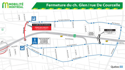 Fermeture du ch. Glen/rue De Courcelle (Groupe CNW/Ministère des Transports, de la Mobilité durable et de l'Électrification des transports)