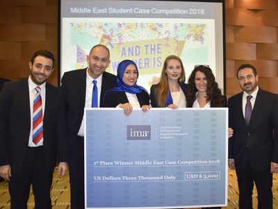 NOT JUST NUMBER CRUNCHERS. The student team from American University of Science and Technology won first place at the IMA Middle East Student Case Competition 2018. With them are the team’s mentor, Dr. Robert Gharios, CMA, FRM, PCM; and Dr. Antoine B. Awad, CMA, from the faculty of Business and Economics at American University of Science and Technology in Lebanon (PRNewsfoto/IMA)