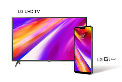 To celebrate the coming release of the latest LG smartphone in Canada, participants who pre-order a new LG G7ThinQ (LM-G710AWM) from a participating operator or retailer between May 18, 2018 and May 31, 2018 will be eligible to receive a 43” LG 4K UHD Smart TV (43UK6300). (CNW Group/LG Electronics Canada)