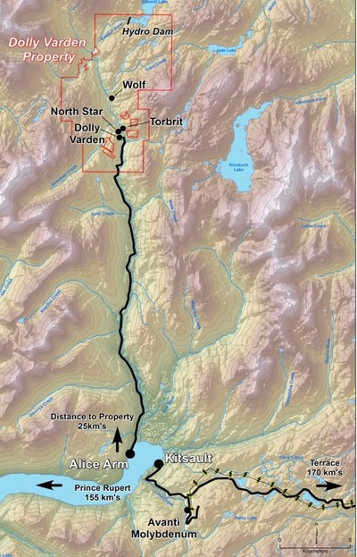 Map of Access Routes to Dolly Varden Property (CNW Group/Dolly Varden Silver Corp.)
