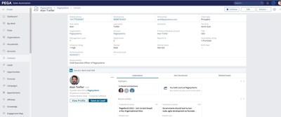 This screenshot shows how Pega Sales Automation users can leverage capabilities of LinkedIn directly in the Pega software to quickly and conveniently connect with prospects on the predominant networking community.