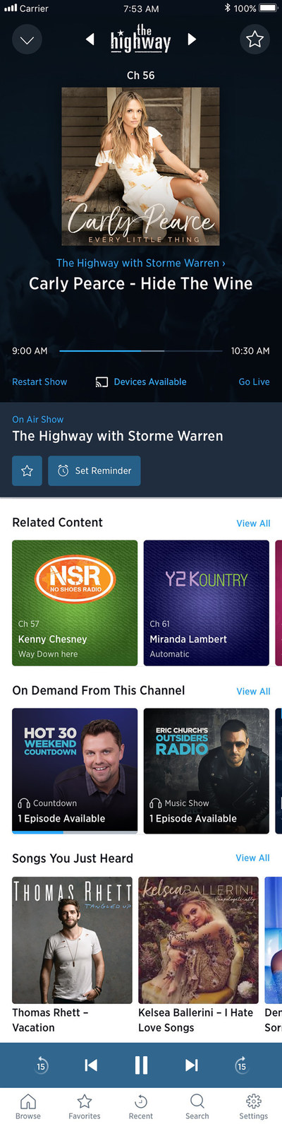 The SiriusXM app features a brand-new look and capabilities that help users find more of what they like across SiriusXM’s 200+ channels. (Phone, scrolling view) (CNW Group/Sirius XM Canada Inc.)