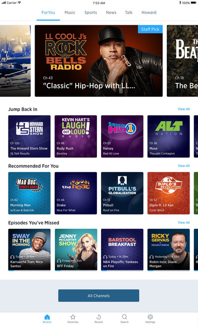 "ForYou" recommendations pull from SiriusXM’s huge catalogue of live and On Demand programming to make the next great piece of music, talk, news, entertainment or sports programming easier to learn about and access. (Tablet view) (CNW Group/Sirius XM Canada Inc.)
