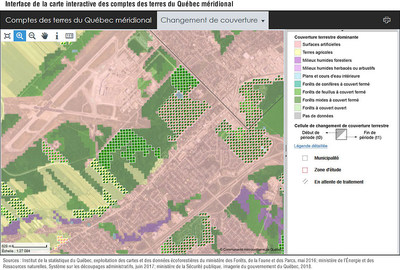 Interface de la carte interactive des comptes des terres du Qubec mridional (Groupe CNW/Institut de la statistique du Qubec)