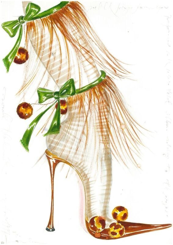 Sketch by Manolo Blahnik, Carmencita, 2002 Collection. (CNW Group/Bata Shoe Museum)