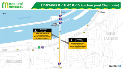 Entraves A-10 et A-15 (secteur pont Champlain) (Groupe CNW/Ministère des Transports, de la Mobilité durable et de l'Électrification des transports)