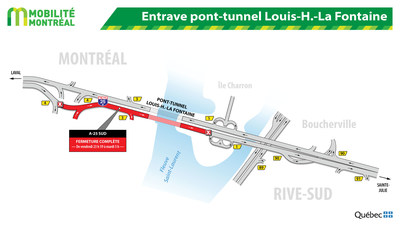 Entrave pont-tunnel Louis-H.-La Fontaine (Groupe CNW/Ministère des Transports, de la Mobilité durable et de l'Électrification des transports)