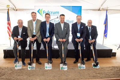 Fulcrum Board members Tom Unterman, Lee Bailey and Jim McDermott, Nevada Governor Brian Sandoval, Fulcrum President and CEO Jim Macias and Storey County Manager, Pat Whitten break ground to commence construction of the Sierra BioFuels Plant