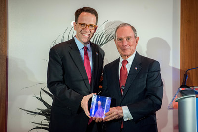 Michael R. Bloomberg, founder of Bloomberg LP and Bloomberg Philanthropies, and three-term mayor of New York City, presents Cities of Service Engaged Cities Award to G.T. Bynum, Mayor of Tulsa, Oklahoma