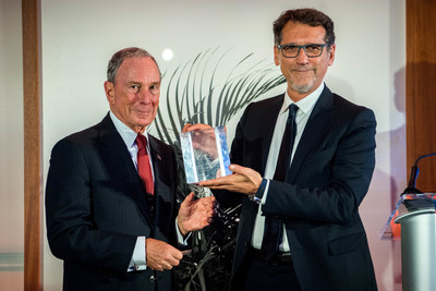 Michael R. Bloomberg, founder of Bloomberg LP and Bloomberg Philanthropies, and three-term mayor of New York City, presents Cities of Service Engaged Cities Award to Virginio Merola, Mayor of Bologna, Italy