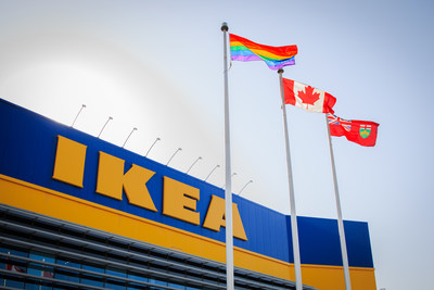 IKEA co-workers raise Pride flag. (CNW Group/IKEA Canada)