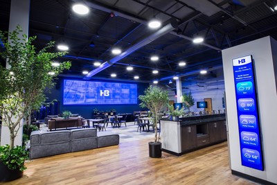 The “Hub”, a large open area that serves as a collaboration space, event venue, café, and social area, is at the center of HB's newly renovated headquarters. With the help of many top tech collaborators—including Samsung, Cisco, Christie, Shure, Crestron, AV Brands of Legrand and more—the new facility has become a showcase of what’s possible in achieving better communication and experience with audiovisual technology.