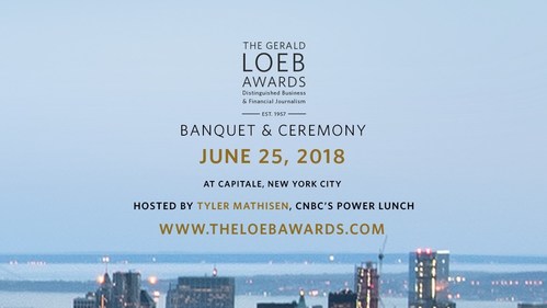 The 2018 Gerald Loeb Awards banquet and celebration will be held on Monday, June 25, 2018, at Capitale in New York City. Tyler Mathisen, co-anchor of CNBC’s Power Lunch, will be the host of this year’s show. Additional presenters from television news will be announced in coming weeks via @LoebAwards on Twitter. This event is attended by many of the country’s most influential journalists, editors, publishers, producers, and media personalities. The official invitation for the 2018 Gerald Loeb Awards – with ticket, table, sponsorship and advertising information – can be viewed at http://www.theloebawards.com.