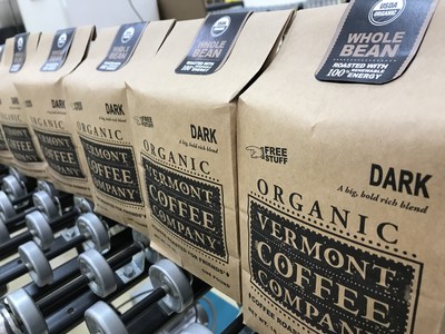 Vermont Coffee Company products are recognizable on store shelves with its environmentally-friendly brown paper bags.