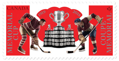 The stamp honouring the 100th presentation of the Memorial Cup (CNW Group/Canada Post)