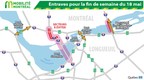 Principales entraves sur le réseau routier de la région de Montréal ce soir et la longue fin de semaine