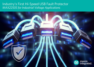 Maxim Integrated's MAX22505 ±40V high-speed USB fault protector provides the industry’s first true fault protection solution for high-speed USB ports and industrial voltage applications.