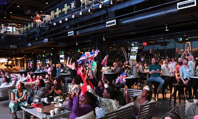 Locals and tourists celebrate the Royal Wedding at Topgolf Las Vegas in the pre-dawn hours as part of Royal Wedding Month in the Wedding Capital of the World. VegasGoesRoyal RoyalPajamaParty