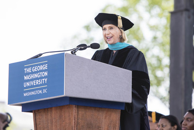 Marcia McNutt, president of the National Academy of Sciences, delivers an address to graduates at the George Washington University's 197th Commencement.