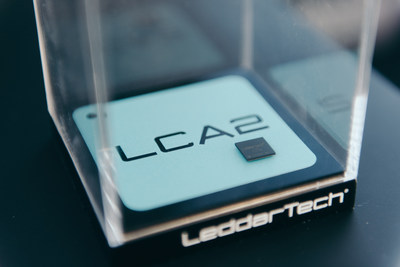 LeddarTech's LeddarCore LCA2 system on chip for autonomous driving solutions, on display at CES 2018 in Las Vegas, Nevada on January 9, 2018.